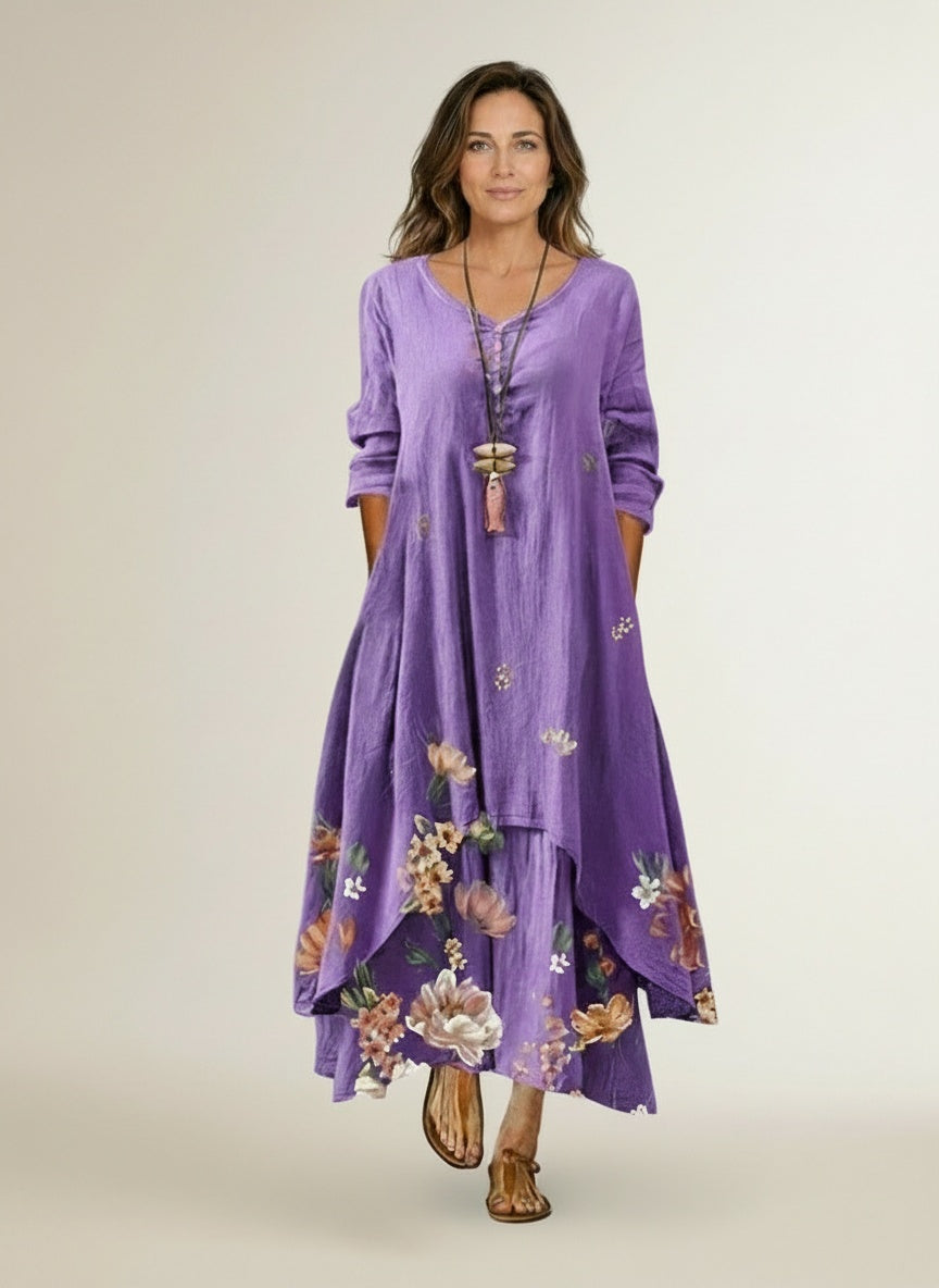Full body view of the model wearing Jurk met ronde hals en A-lijn voor dames – vintage en veelzijdig