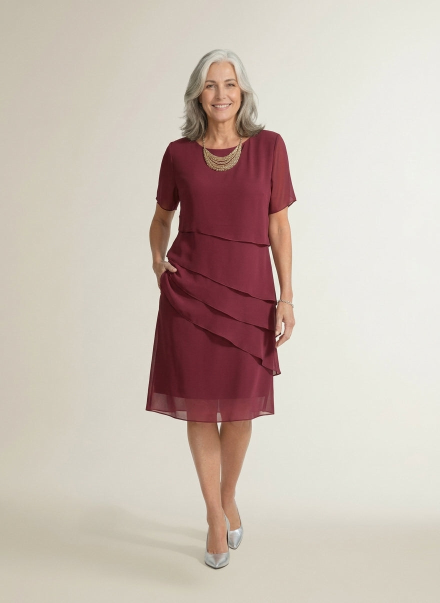 Chiffon midi-jurk met volants en korte mouwen voor dames - 1
