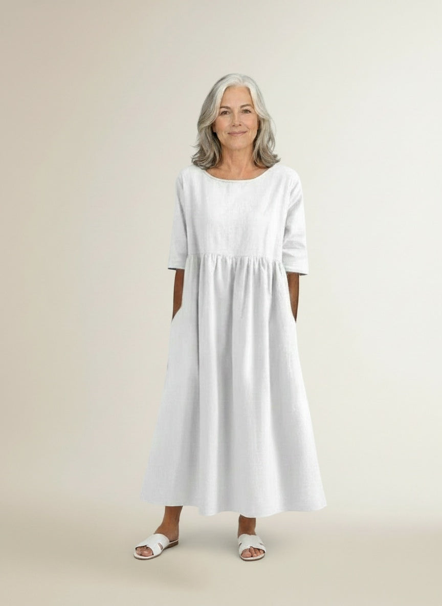 Full body view of the model wearing Zomerse midi-jurk met casual snit voor dames