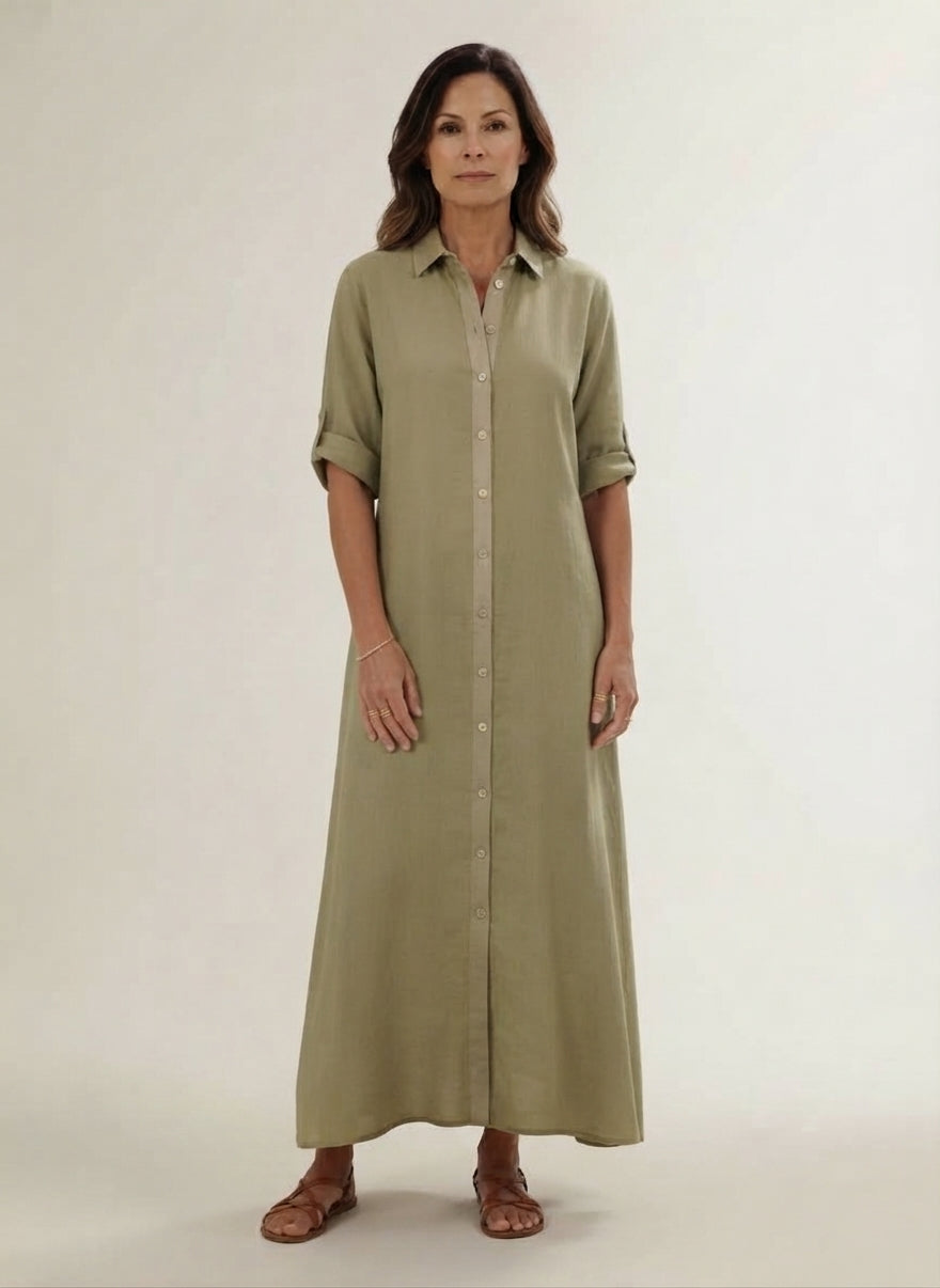 Maxi-jurk met korte mouwen en knoopsluiting voor dames - 1
