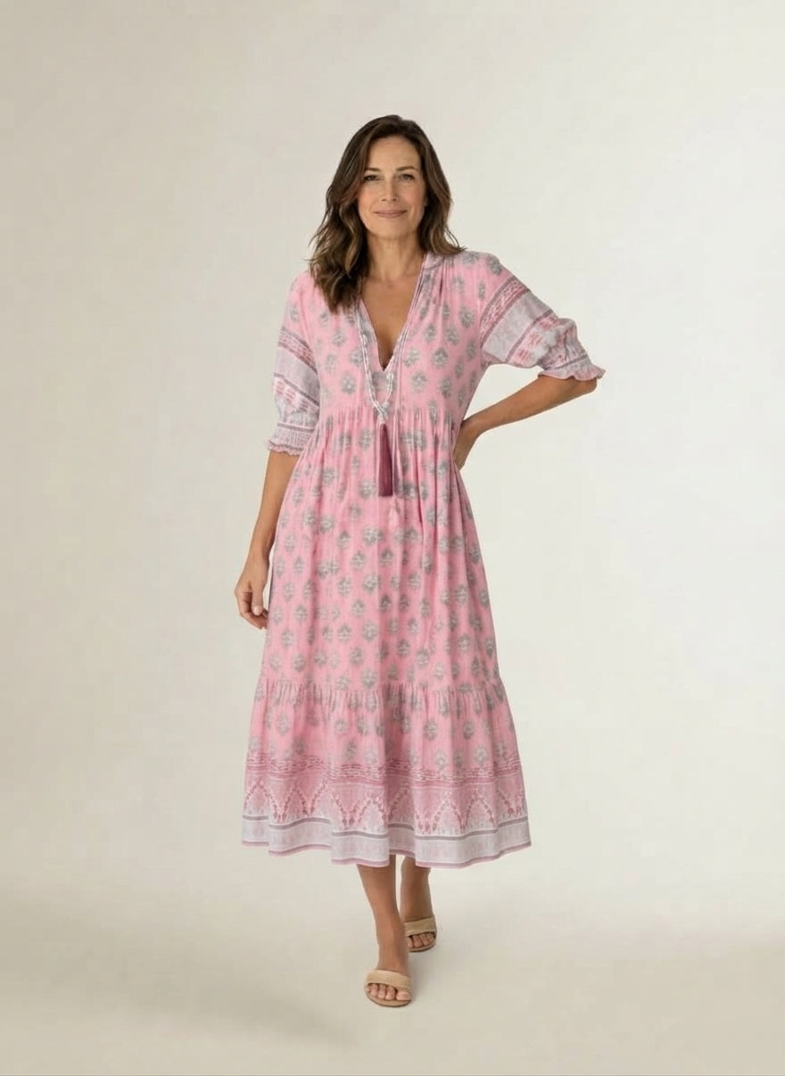 Maxi-jurk met V-hals en bloemenprint voor dames – bohemien en luchtig - 1