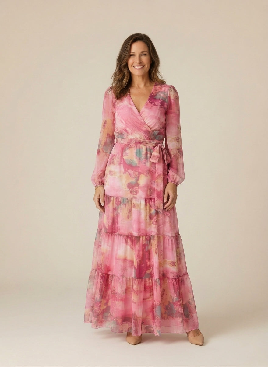 Maxi wikkeljurk met bloemenprint en lange mouwen voor dames – vrouwelijk en vloeiend - 1