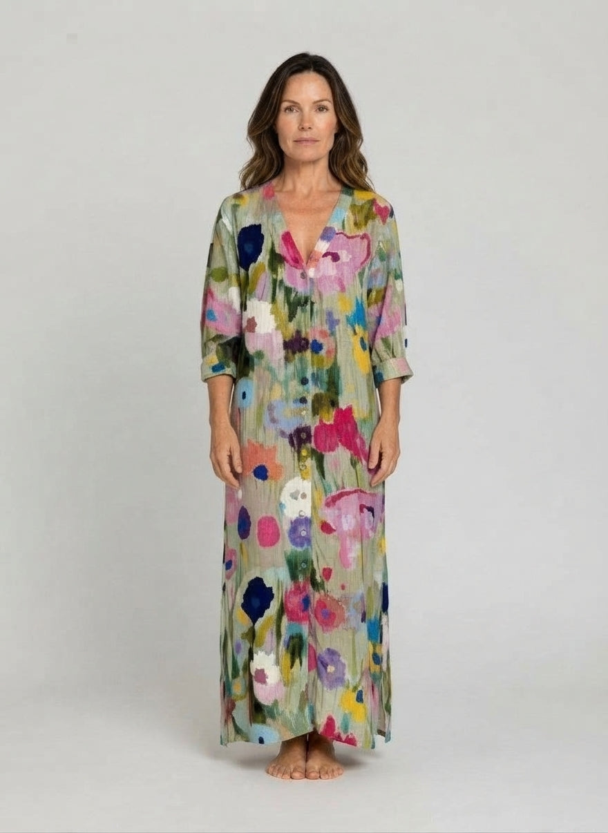 Maxijurk met V-hals en bohemienprint voor dames – luchtig voor de zomer - 1