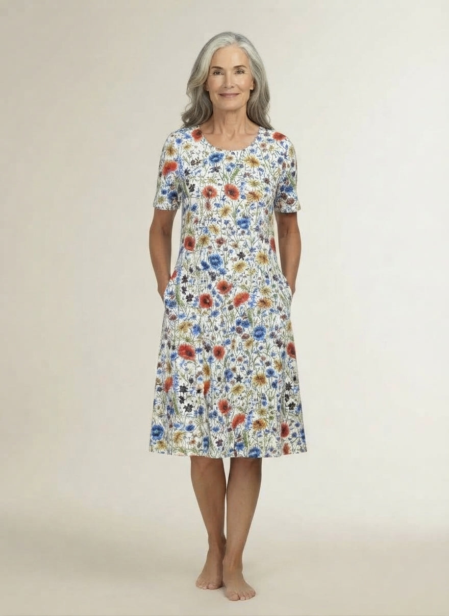 Midi jurk met bloemenprint en korte mouwen voor dames – zomers - 1
