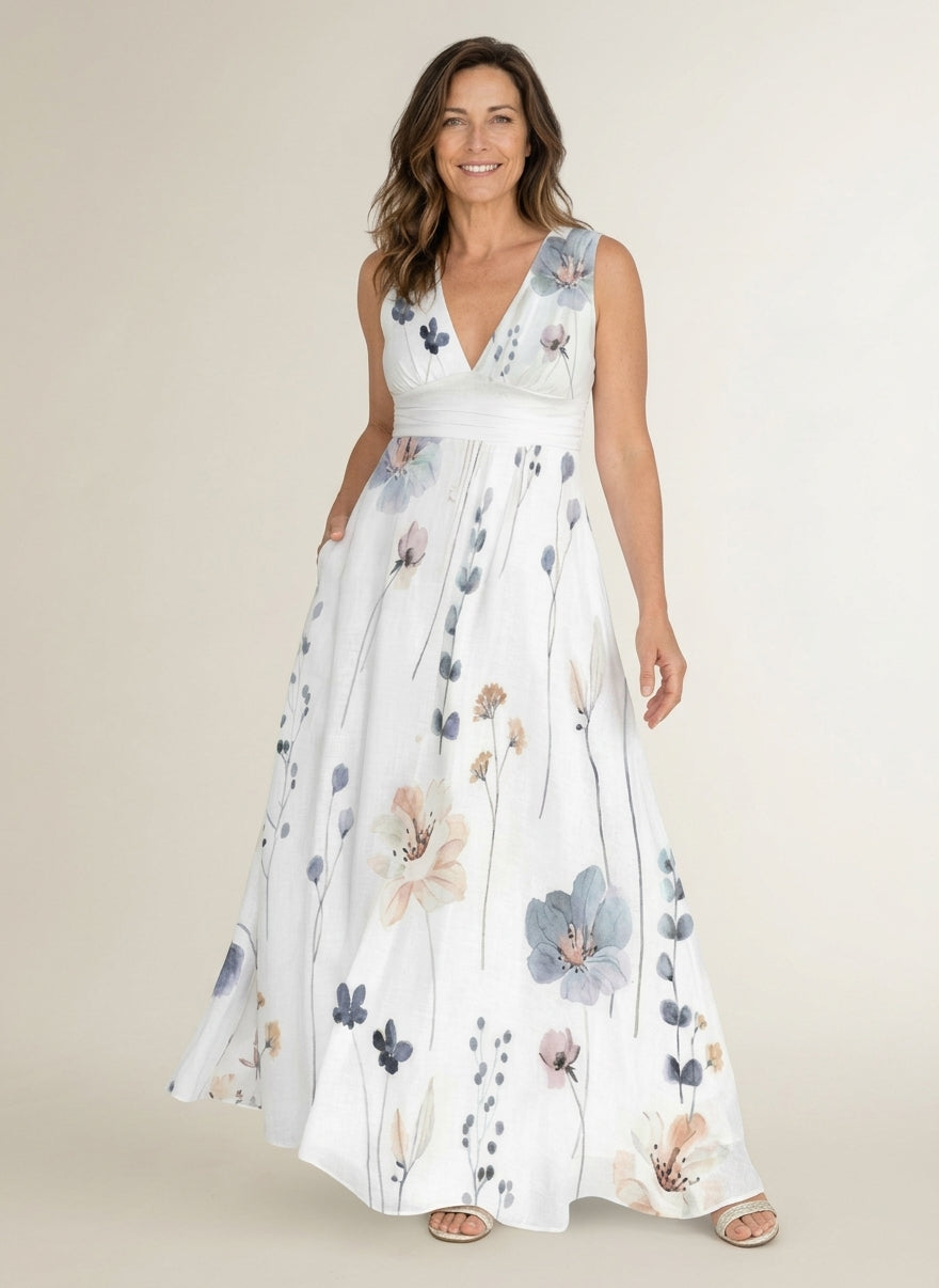 Midi-jurk met bloemenprint en V-hals voor dames – vrouwelijk en zomers - 1