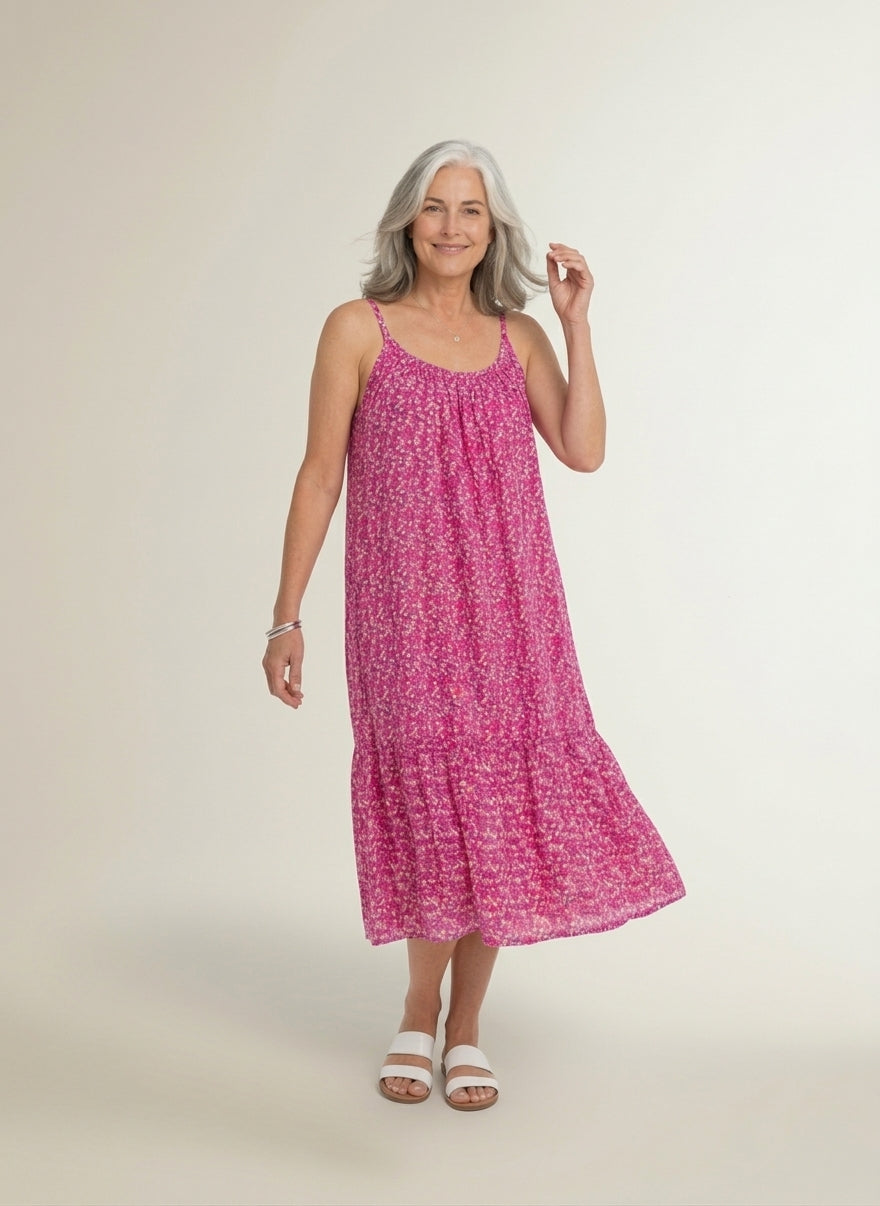 Midi-jurk met print en smalle bandjes voor dames – luchtig en zomers - 1