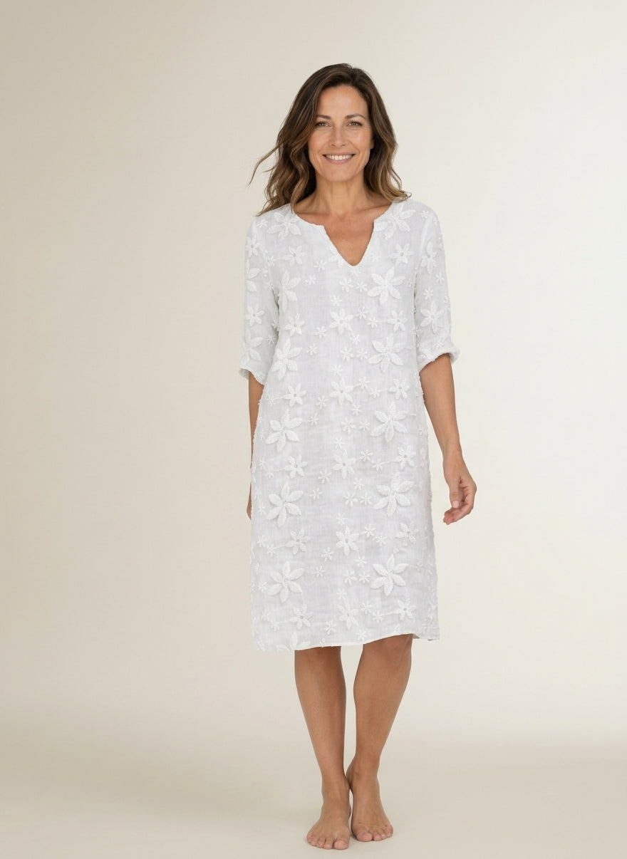 Mini-jurk met bloemenprint en driekwart mouwen voor dames – luchtig zomers - 1