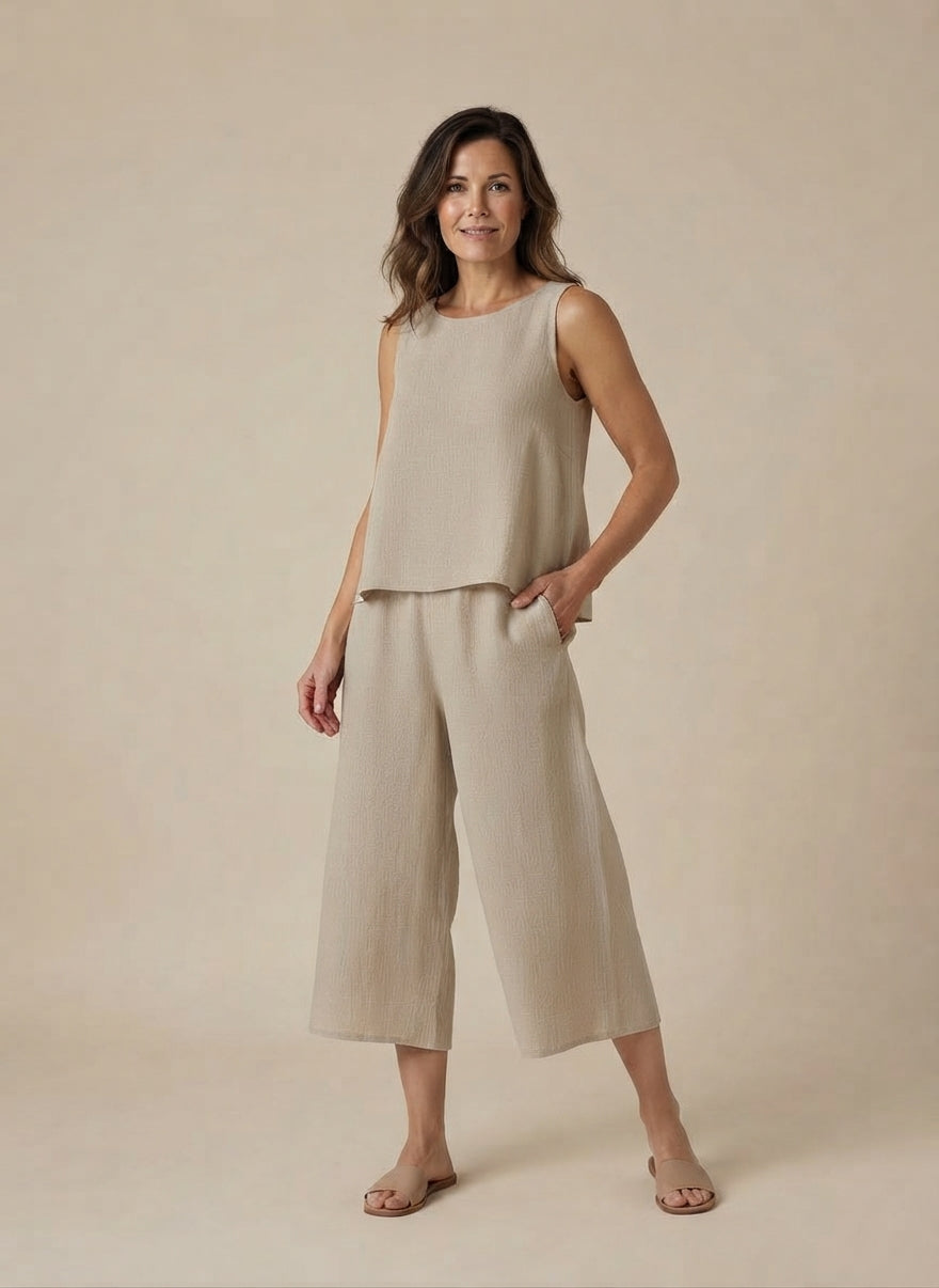 Zomerse twee-delige set met mouwloze top en broek voor dames - 1